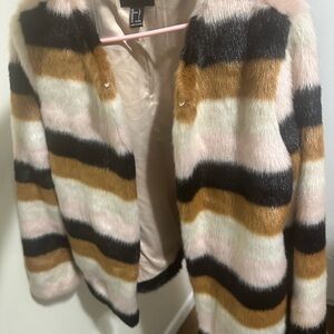 Trendy Multicolor Faux Fur Jacket